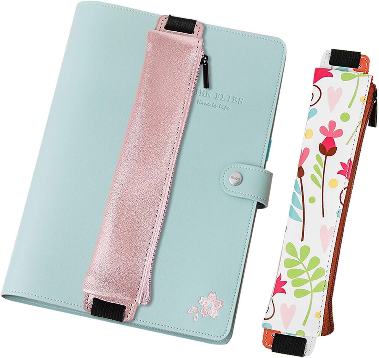 Pencil Case (2 Pack), PU Leather Pen Pencil Pouch Holder Stationery Zipper Bag with Elastic Strap for Pens, Pencils, Markers, Eraser - Printing & Gold Pink